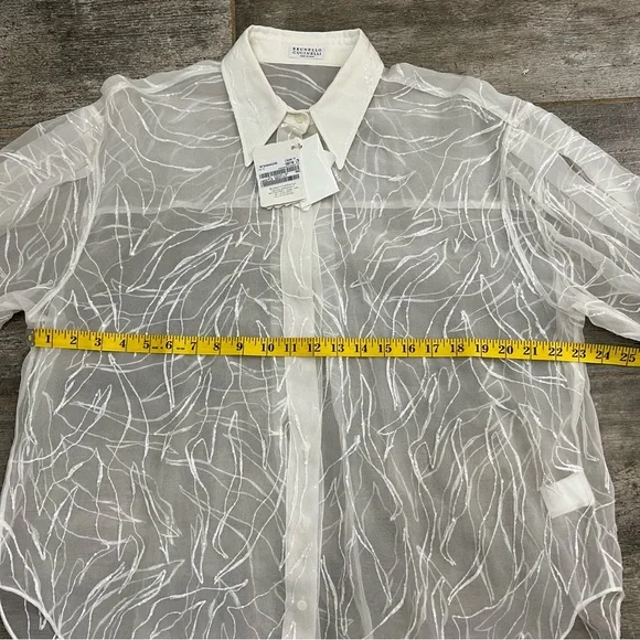 Brunello Cucinelli Dazzling Exotic Embroidery Shirt in Crispy Silk Size M NWT
